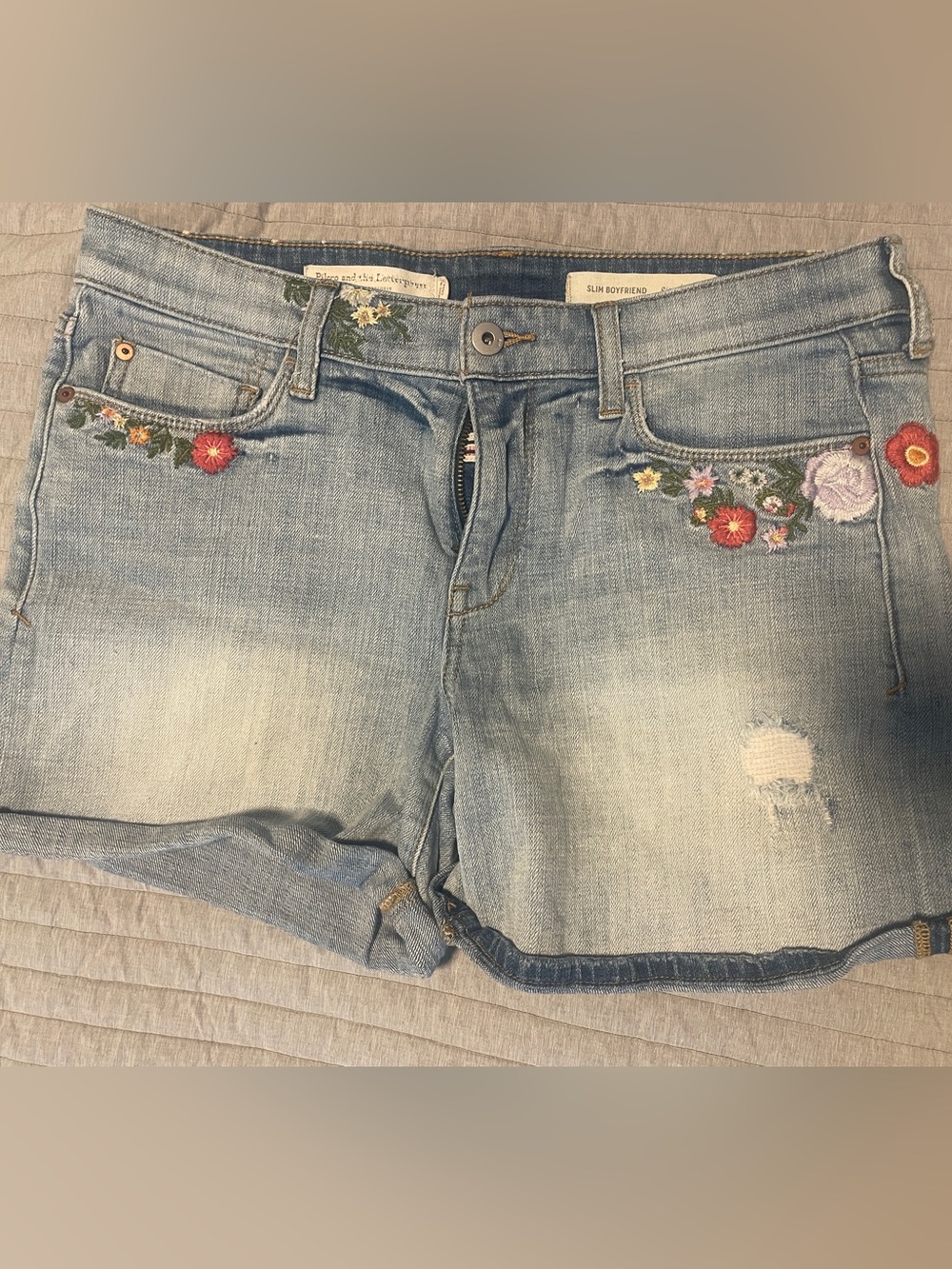 Anthropologie Light Blue Embroidered Slim Boyfriend Jeans